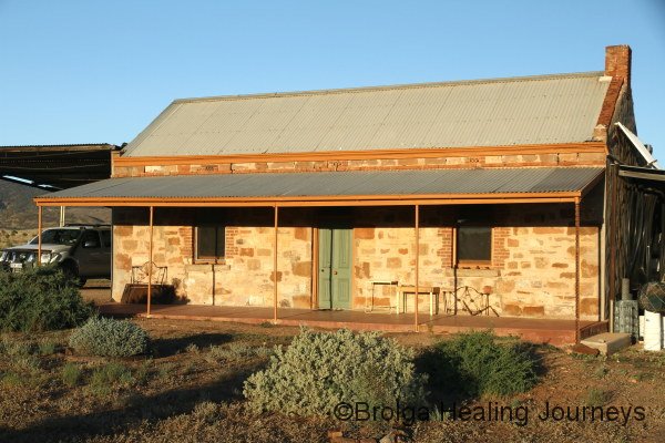 Buckaringa cottage in early morning light. The cottage was built around the turn of last century.   It is cozy and delightful!
