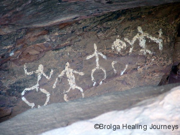 Dancing figures, ochre.  Gundabooka National Park NSW