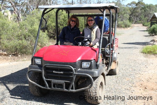 Nirbeeja and Lisa prepare for the fence patrol in the Mule.
